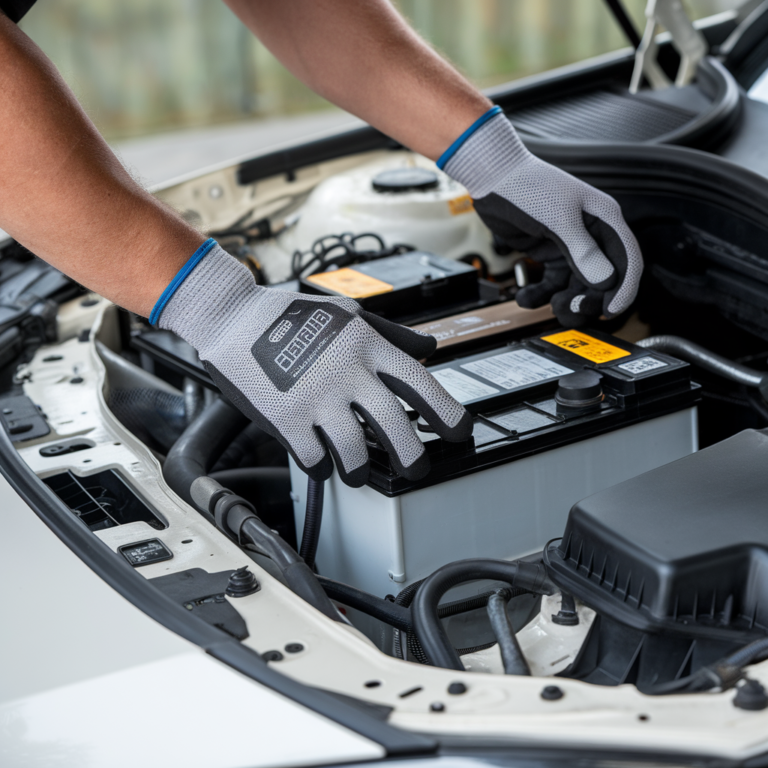 Battery fitting illustrated in an engine compartment