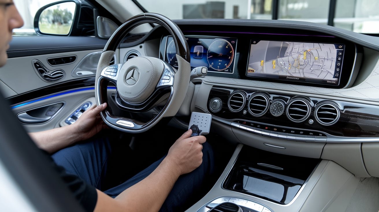Illustrative view of Mercedes S-Class cabin controls and air vents