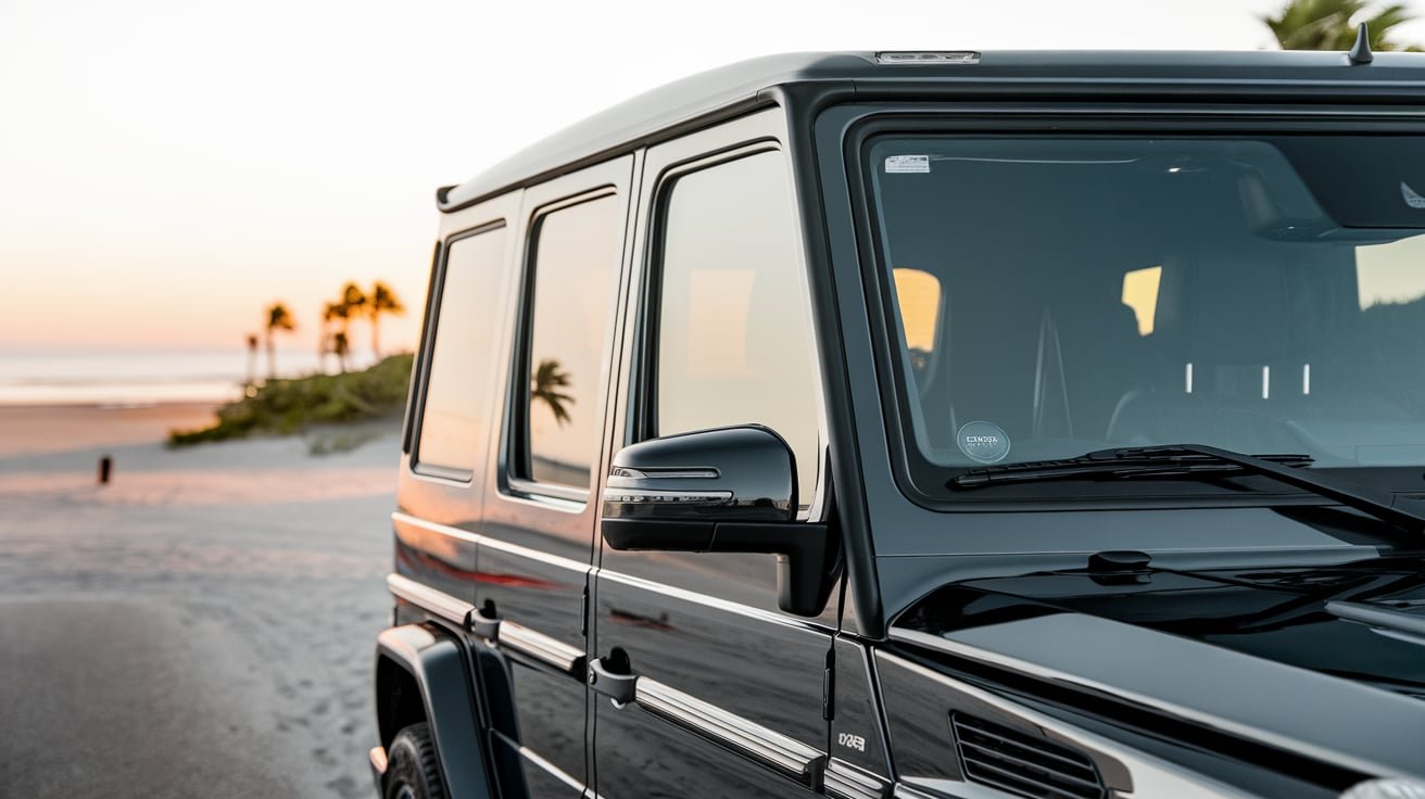 Black Mercedes G63 showing the front windshield