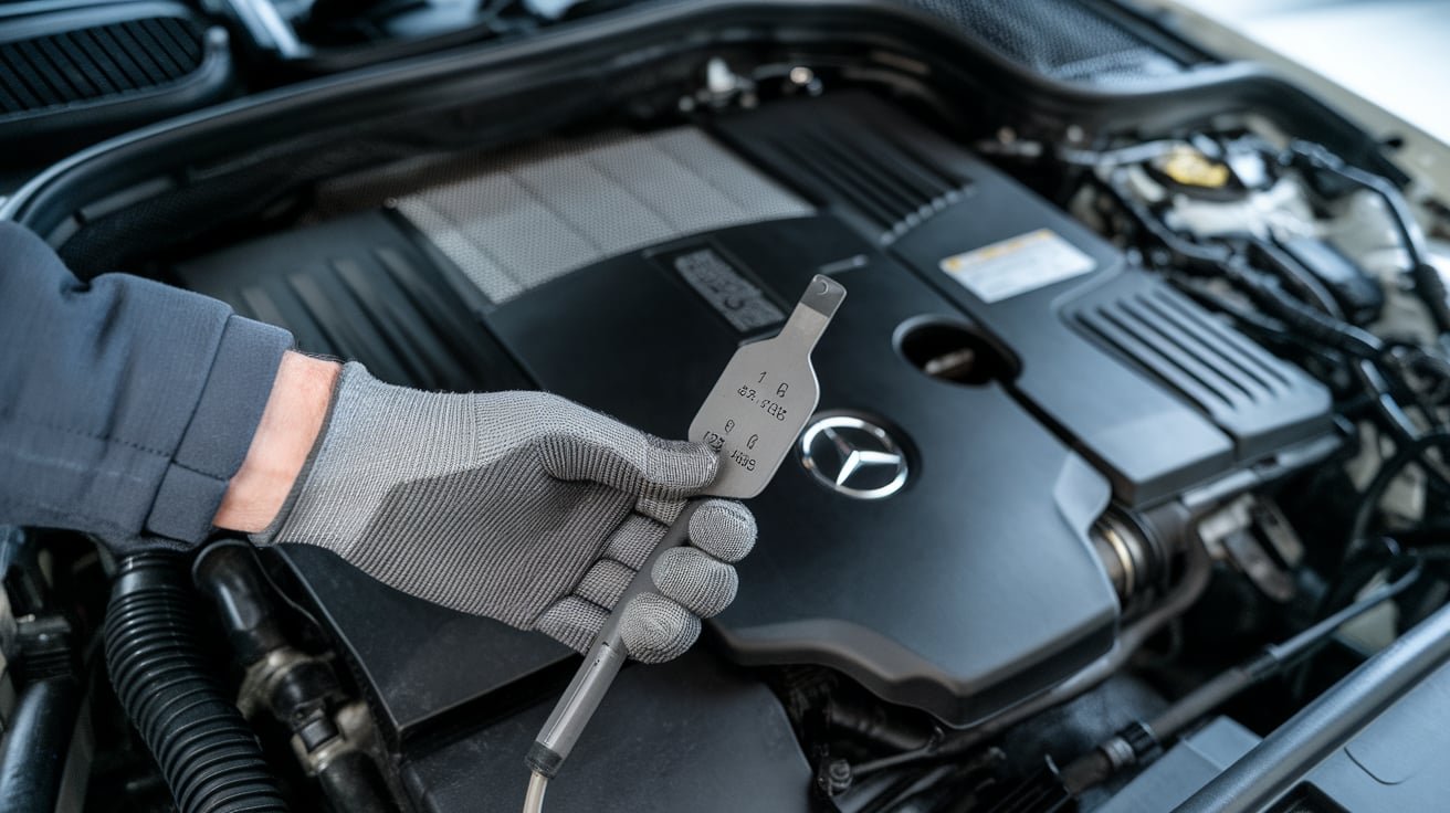 Mercedes GLC automatic transmission fluid service in a workshop