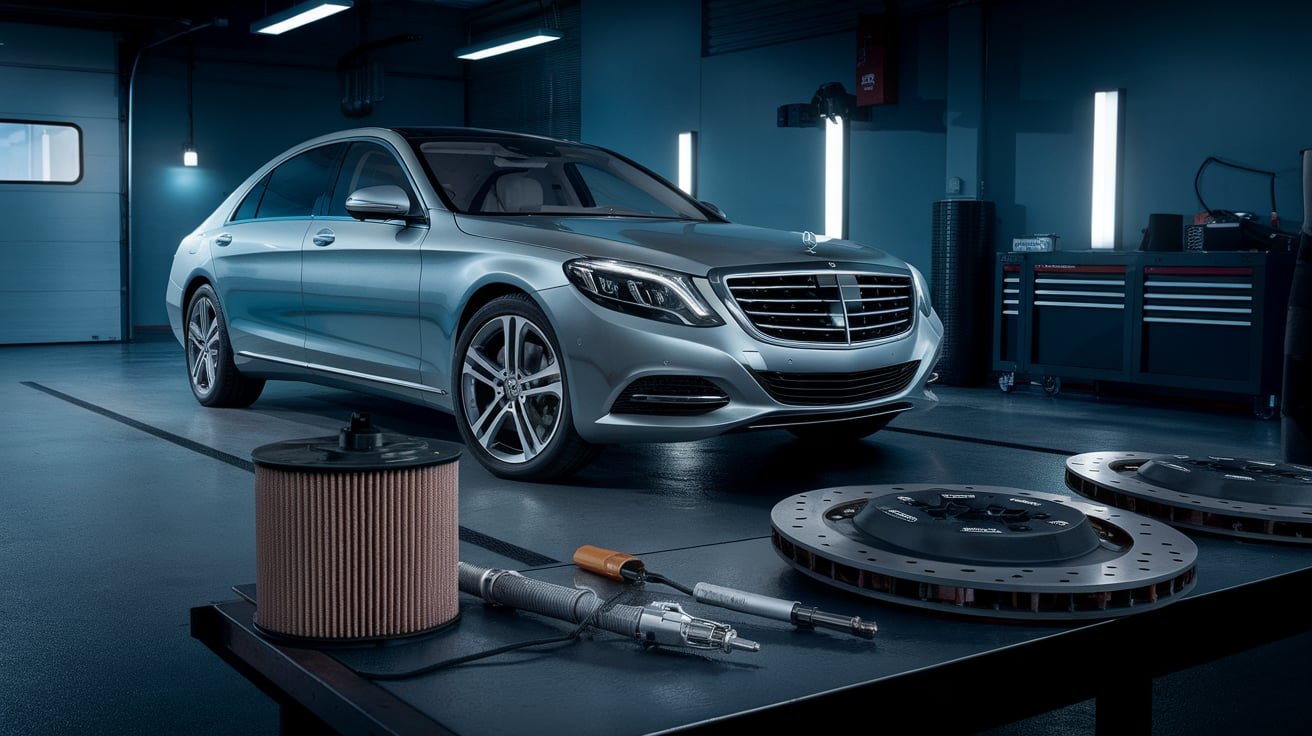 Mercedes S550 workshop illustration with service components