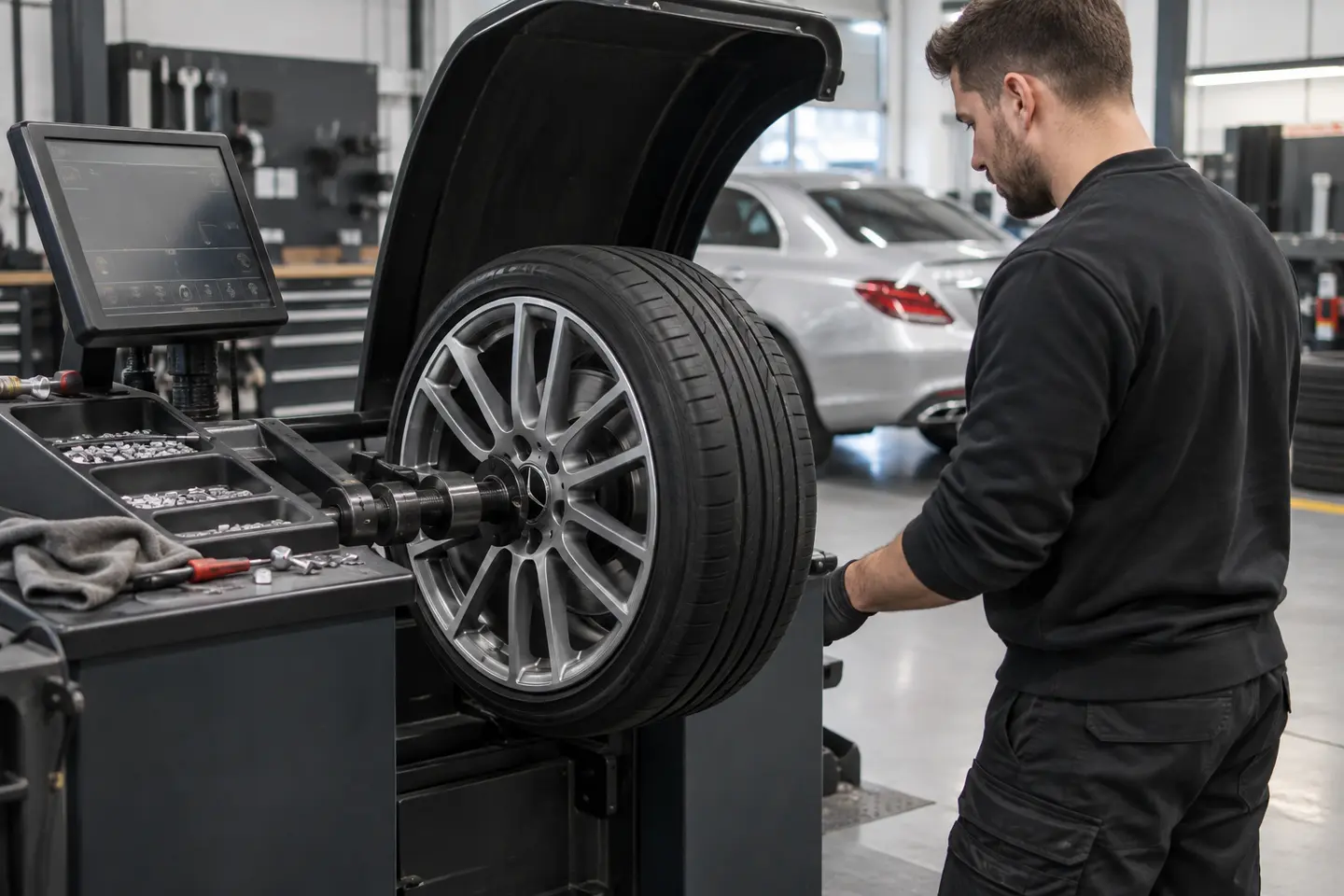 Digital balancing check after Mercedes alloy wheel repair