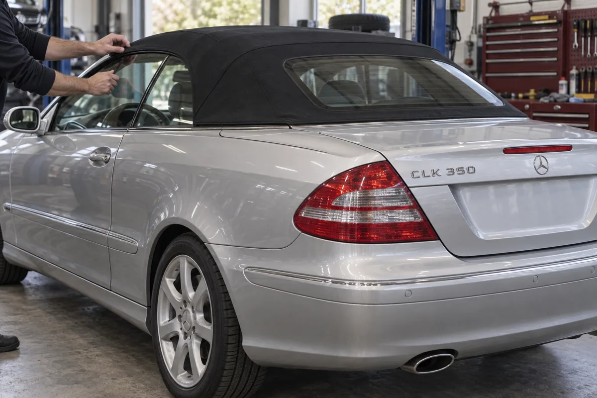 Checking the window seal on a Mercedes CLK350 cabriolet