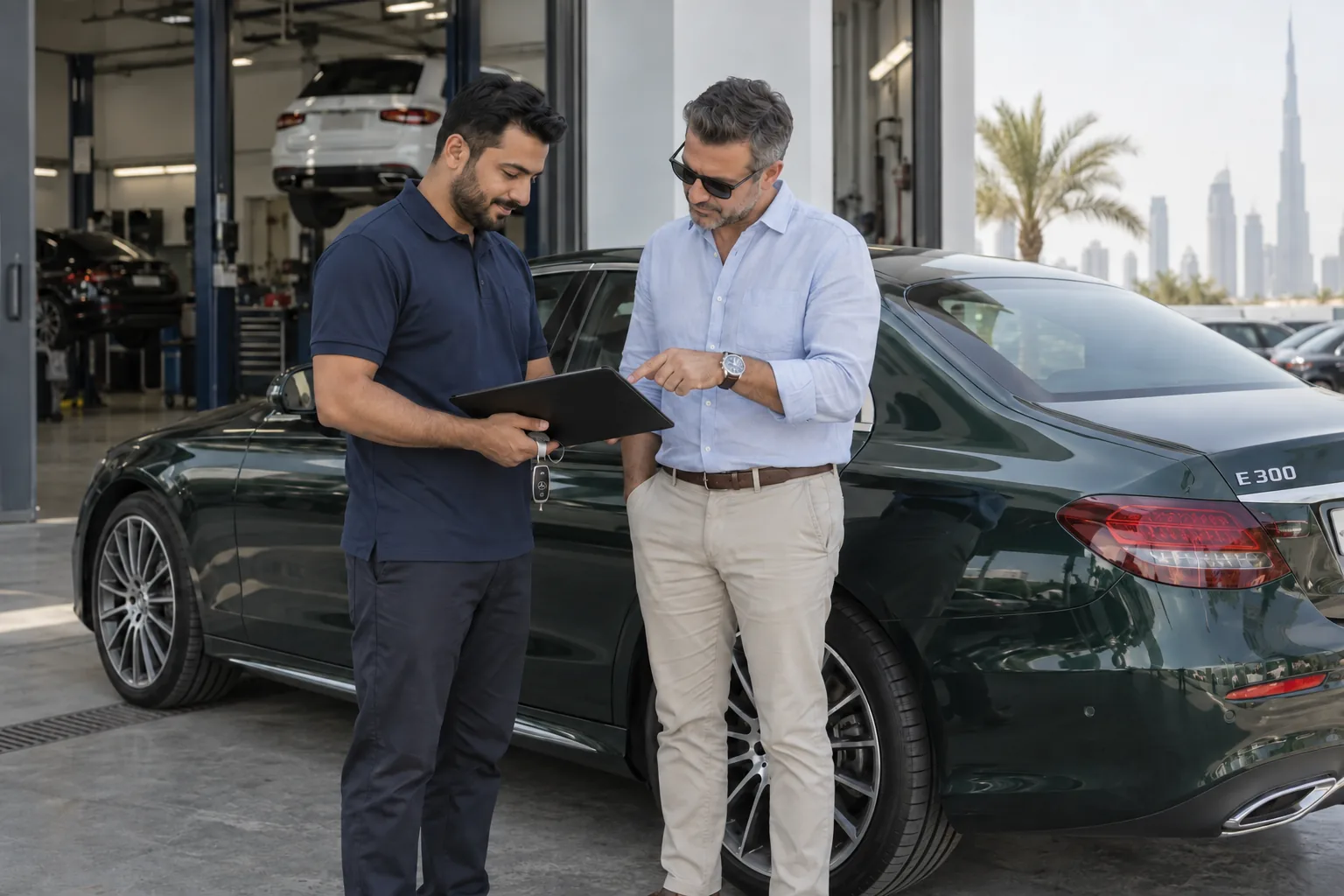 مراجعة سجل الخدمة بجوار مرسيدس E300