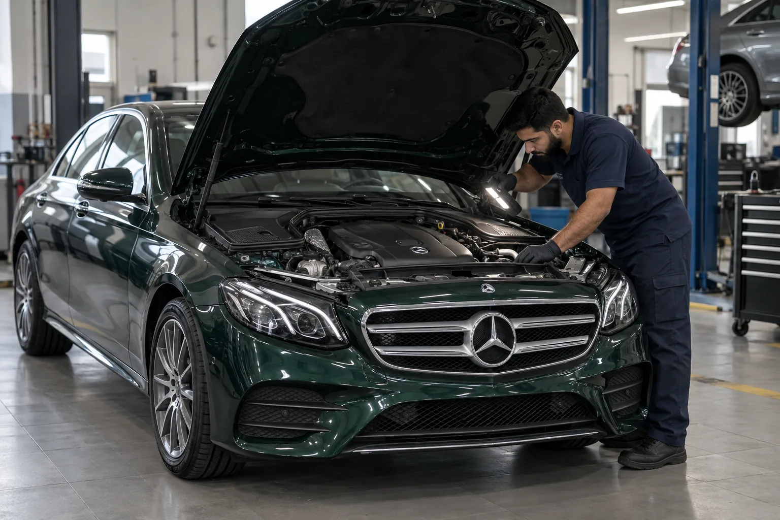 معاينة حجرة محرك مرسيدس E300