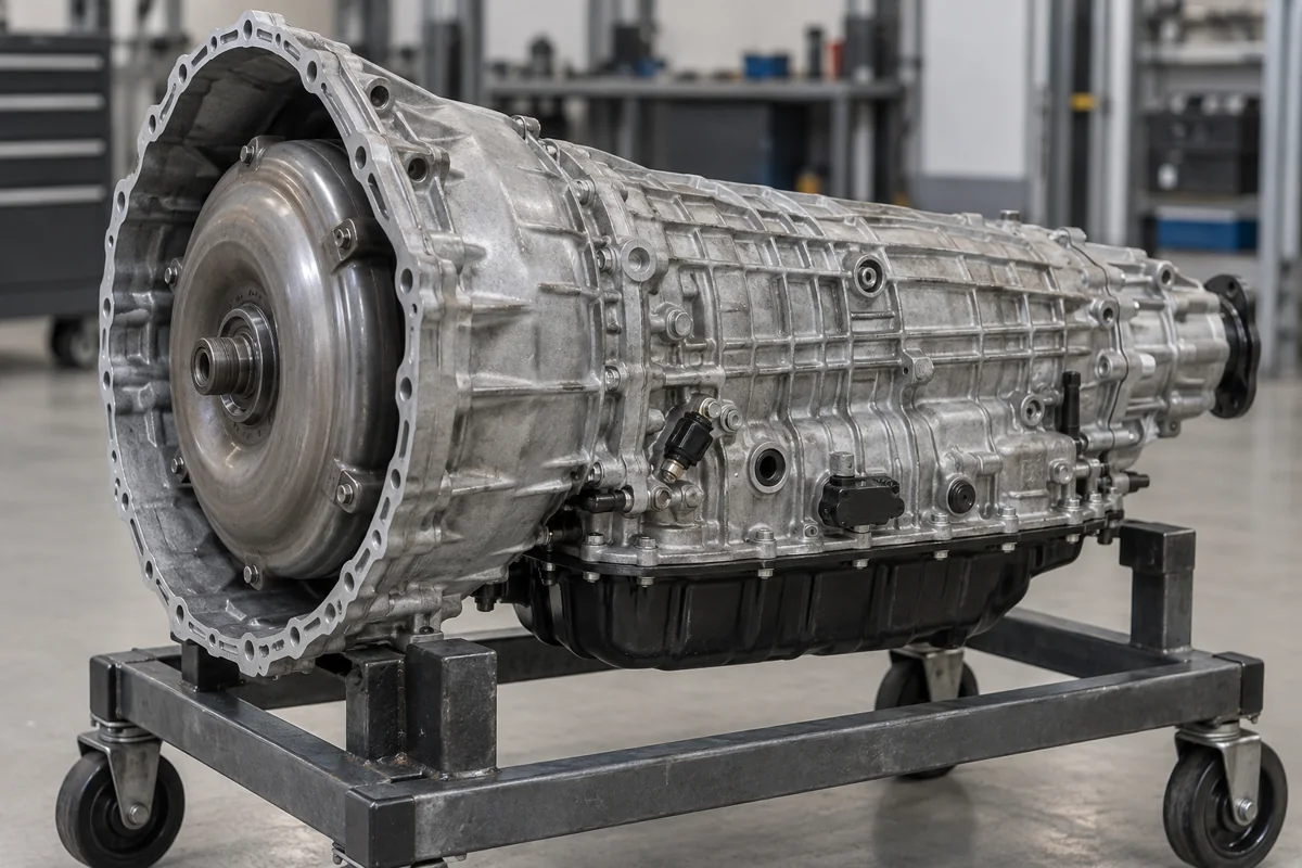Automatic transmission supported on a workshop cradle