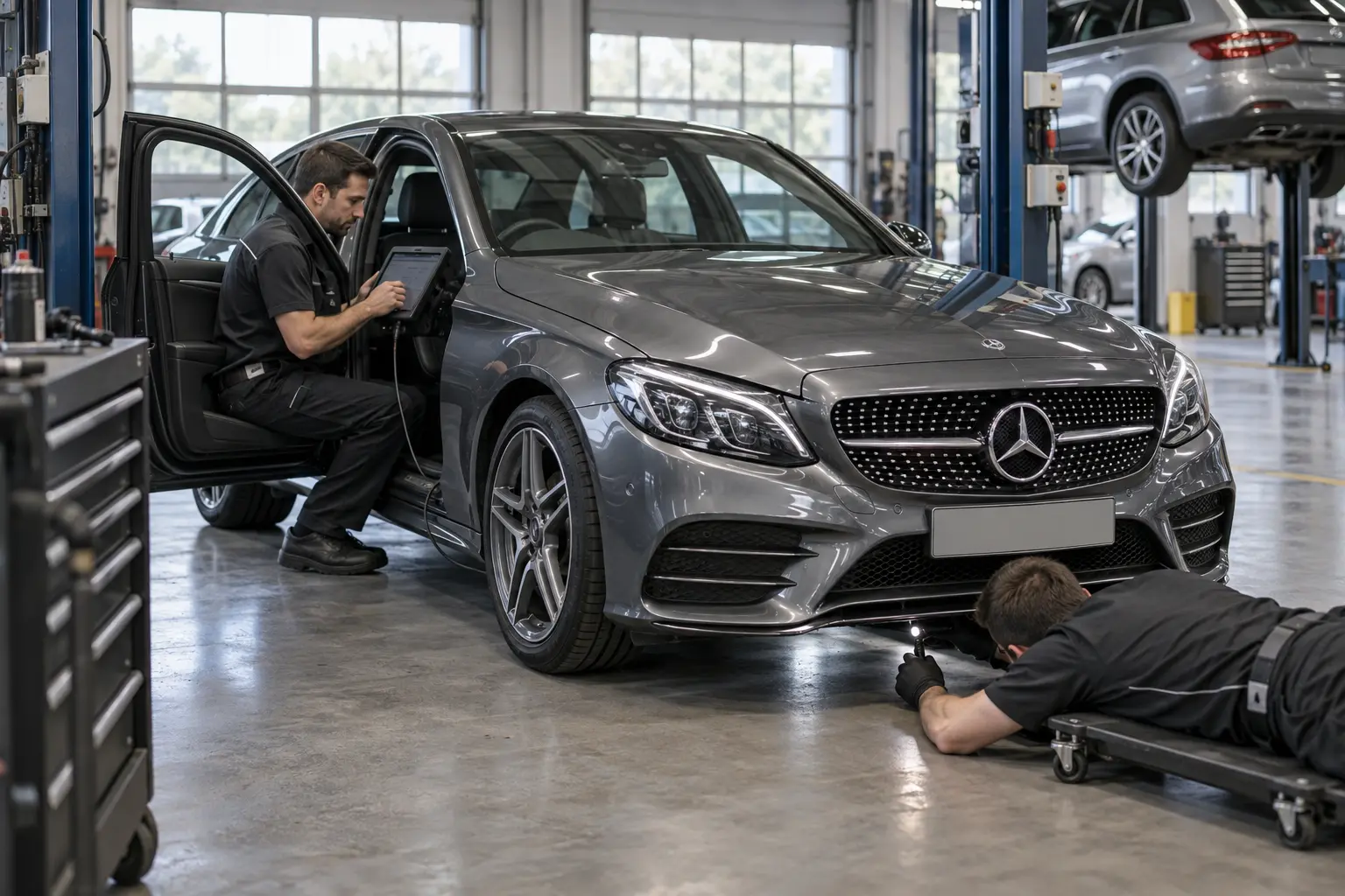 التحقق من حرارة سائل تبريد مرسيدس بعد الإصلاح