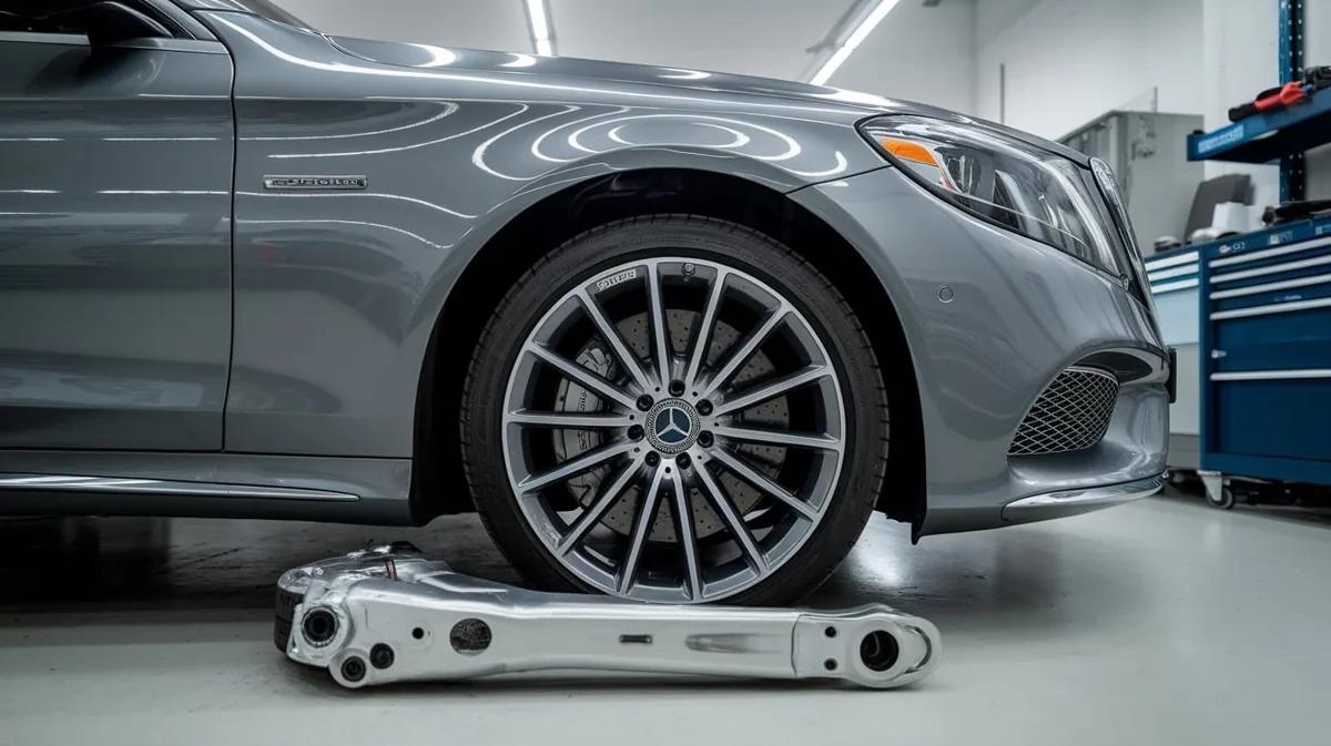 Mercedes wheel with a suspension arm in the foreground