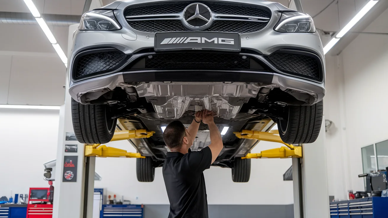 Mercedes C43 AMG in a workshop