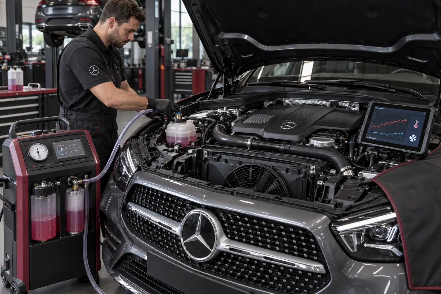 Vacuum refill and temperature verification after radiator replacement